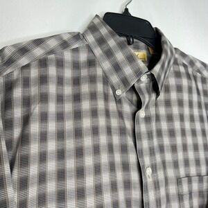 Roundtree & Yorke Plaid Mens Short Sleeve Shirt L Black Brown Button Down Collar